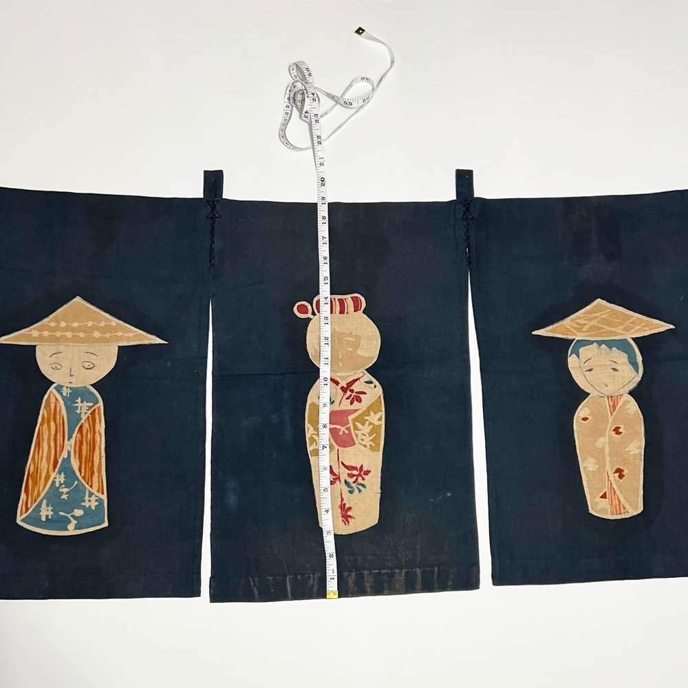 Vintage Noren Japanese Door Curtain Figures Dolls Navy Blue Traditional Textile - Picture 7 of 8